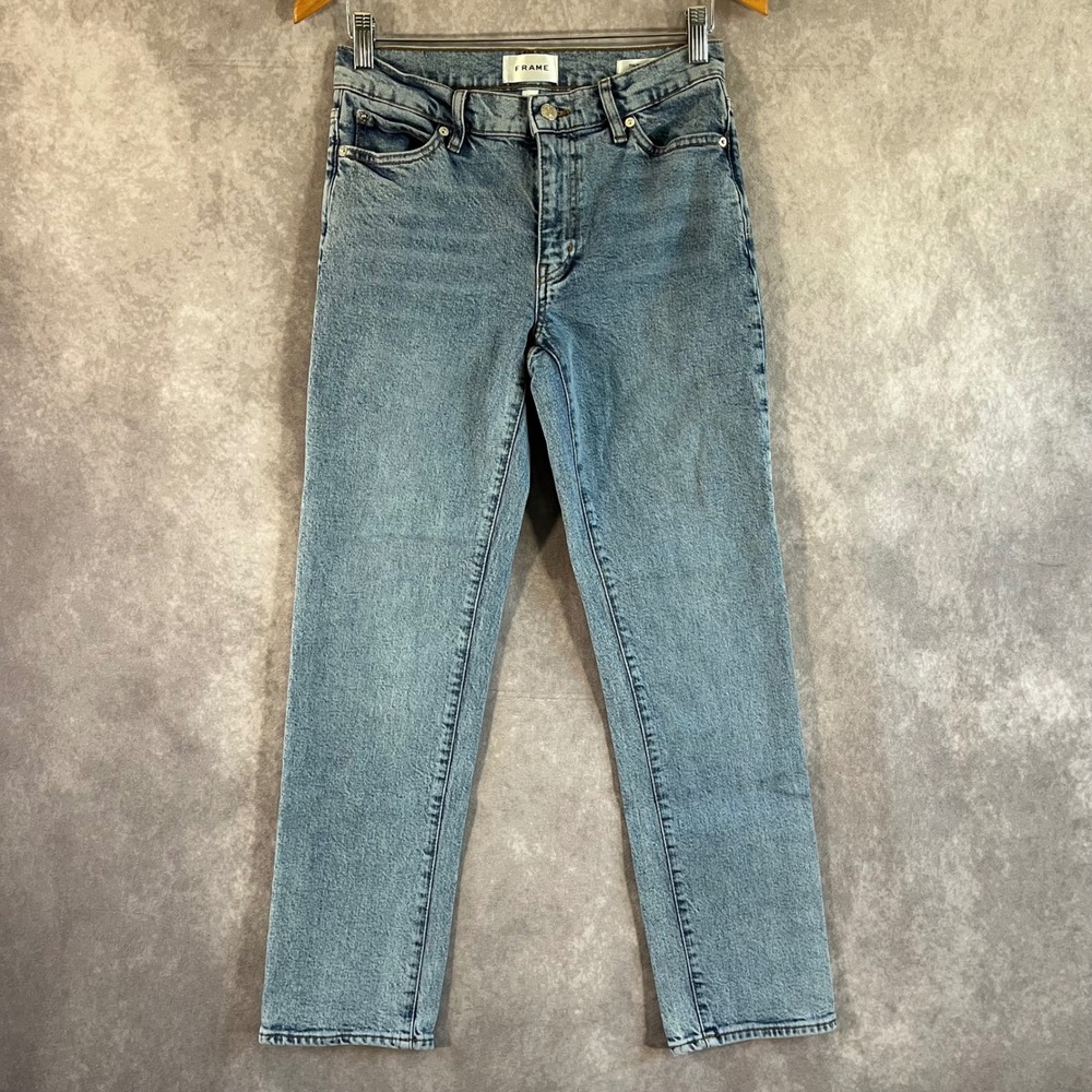 FRAME The Borrowed‎ Jeans Women 25 Light Blue Straight Leg Mid Rise Denim